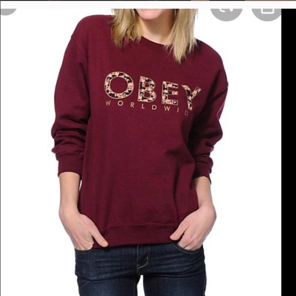 OBEY large burgundy floral sweatshirt - Picture 8 of 8